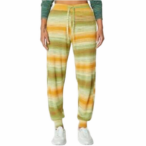 Back Beat Co. Women's Striped Joggers Size M/L Olive and Mustard Lounge Cozy EUC